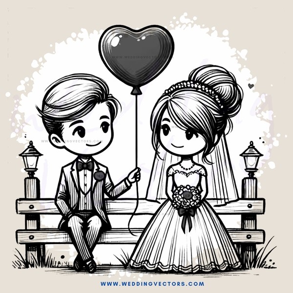 a bride and groom on a bench