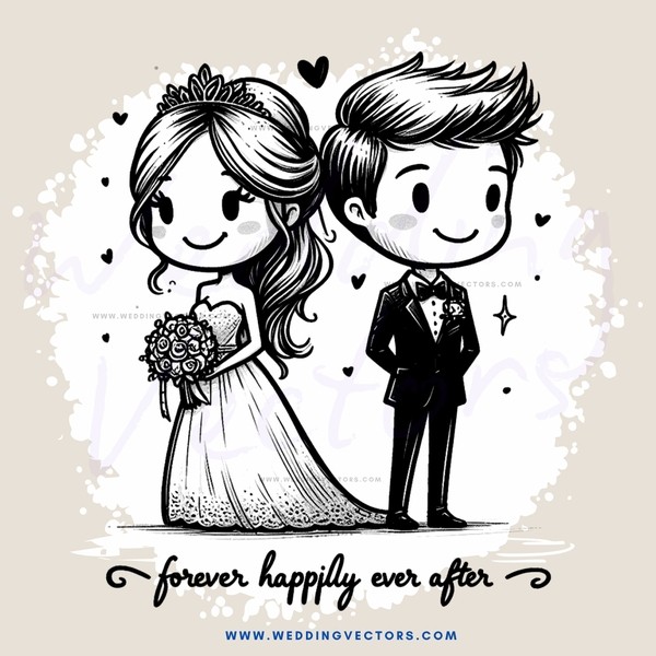 forever happy after - wedding ring and engagement ring cartoon wallpaper cover design