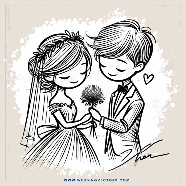 a boy and girl exchange flowers