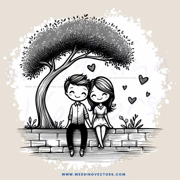 couple sitting on a brick wall by a tree