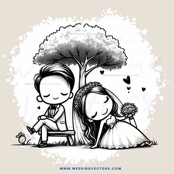 a man and woman sitting under an umbrella tree