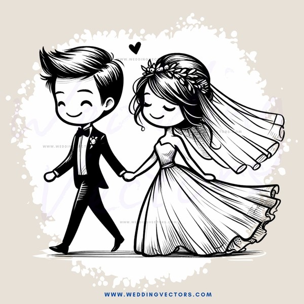wedding couple walking together