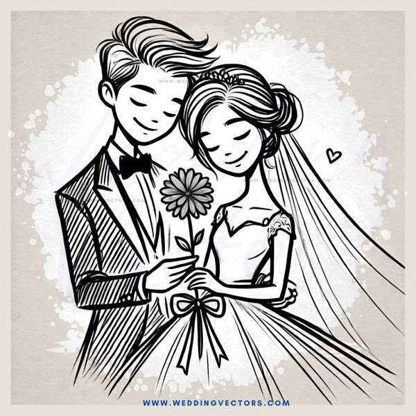 wedding couple posing with flower and bowtie