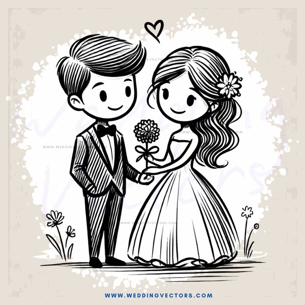 a couple in black and white with flowers