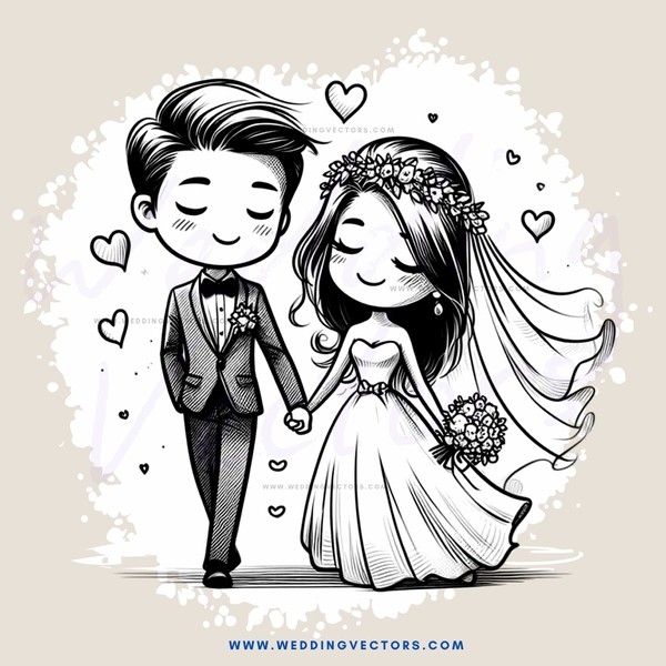 the newlyweds are walking hand in hand
