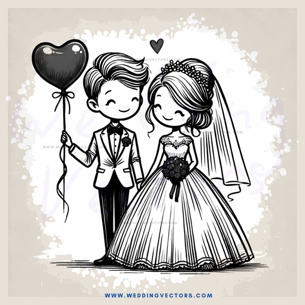 a boy and girl with hearts above their heads