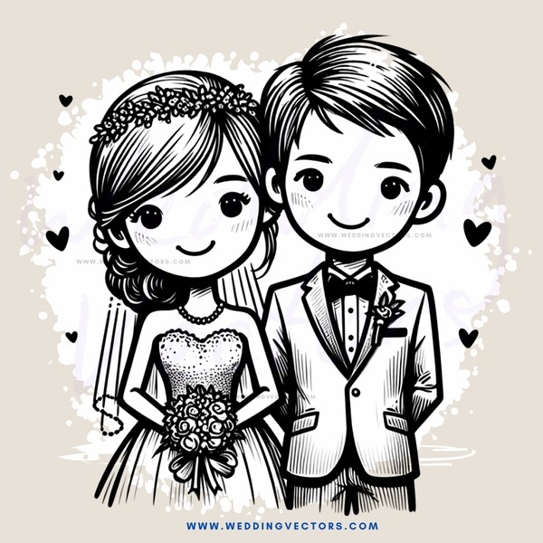 a bride and groom in wedding clothes posing for their picture