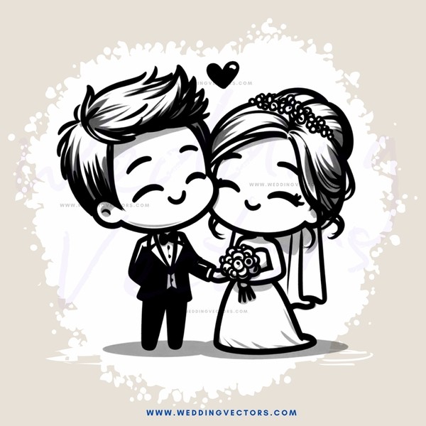 wedding couple hugging cartoon sketch