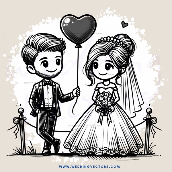 a couple holding hands and a balloon