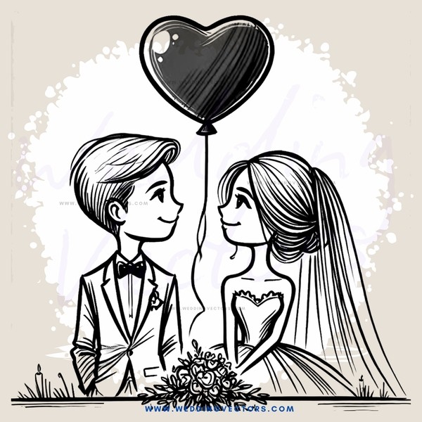 a bride and groom share an airborne kiss with a heart-shaped balloon