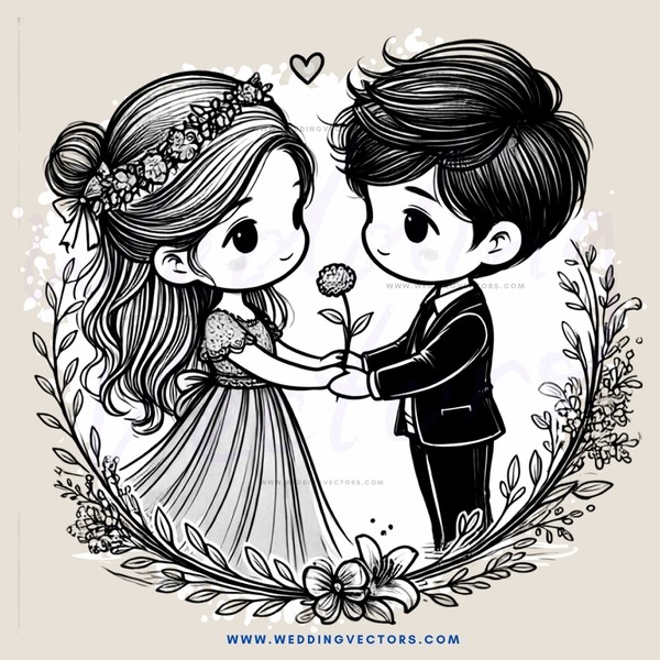 wedding engagement portrait in black and white with leaves decoration on the bottom