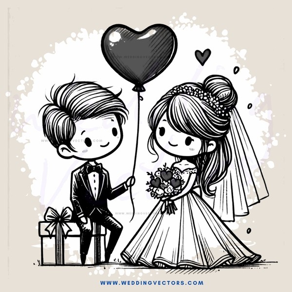 a bride and groom celebrating with a balloon