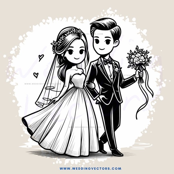 a bride and groom with flowers