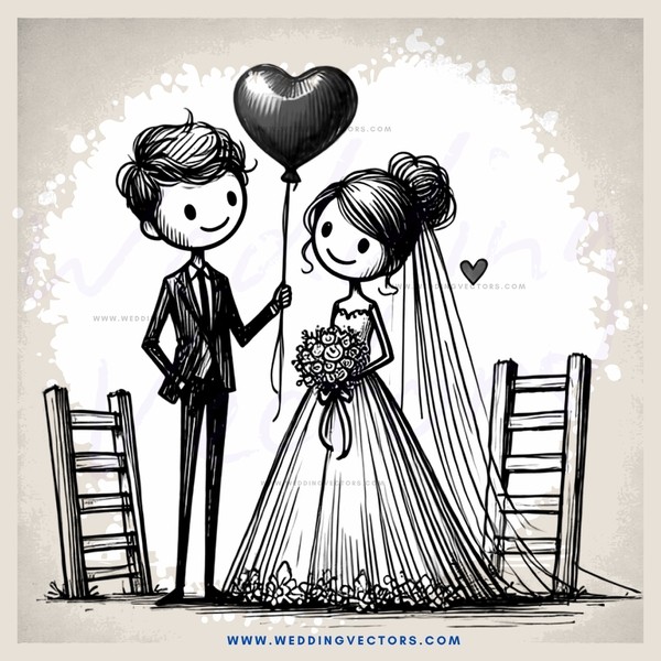 a bride and groom with balloon