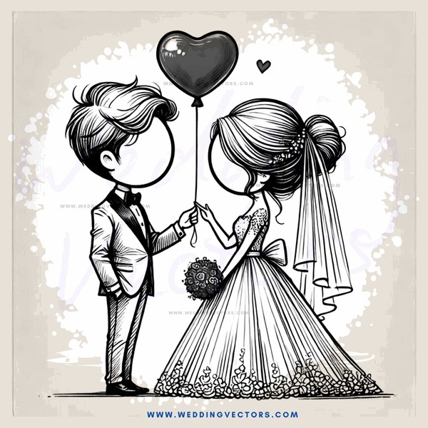 a bride and groom releasing balloons