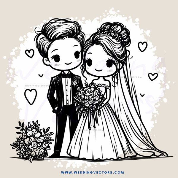 bride and groom in wedding dresses
