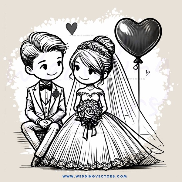 a bride and groom with a heart decoration