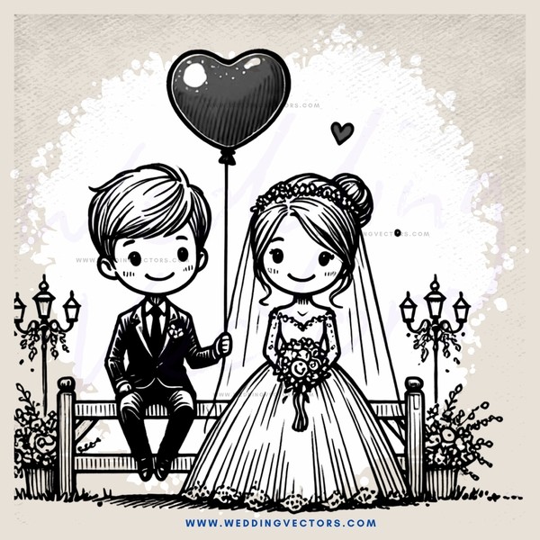 a couple on a bench with balloons and hearts