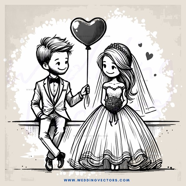 a young couple exchanging rings and balloons on their wedding day