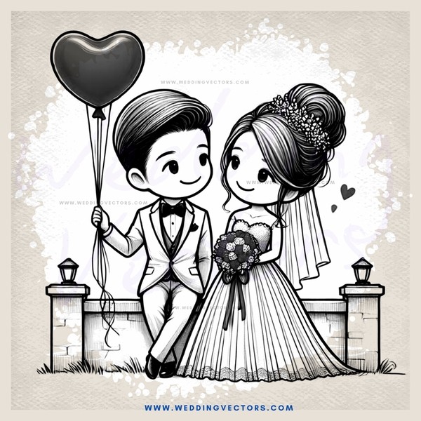 wedding picture with heart balloon