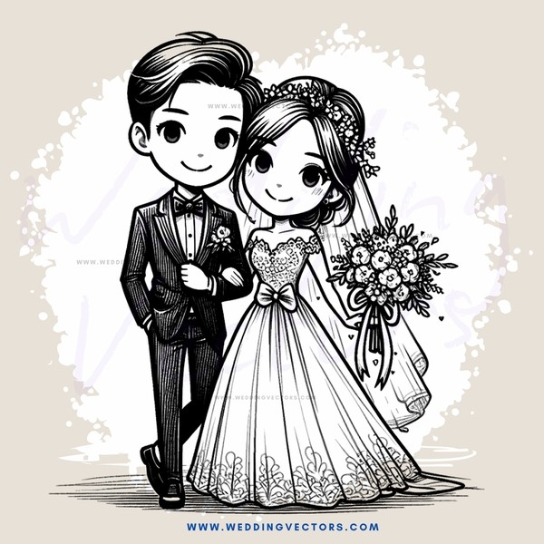 a happy couple in wedding attire