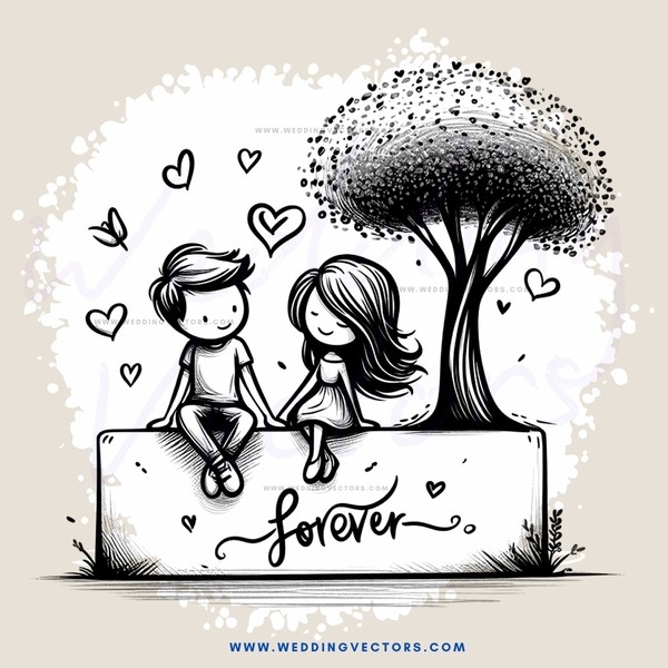 a boy and girl sitting on a block that says forever