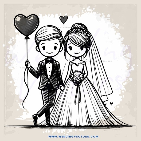 a bride and groom with a balloon