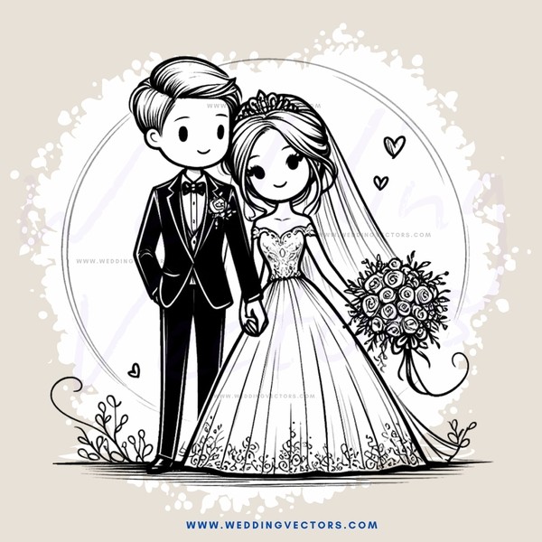 a bride and groom in white dresses with flowers