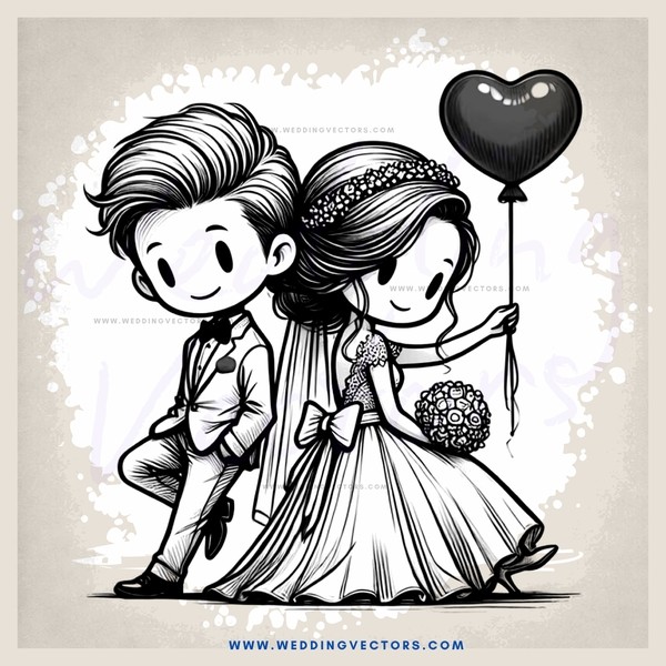 a bride and groom with balloon heart