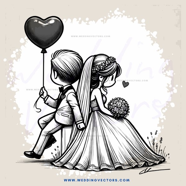 a bride and groom with balloons