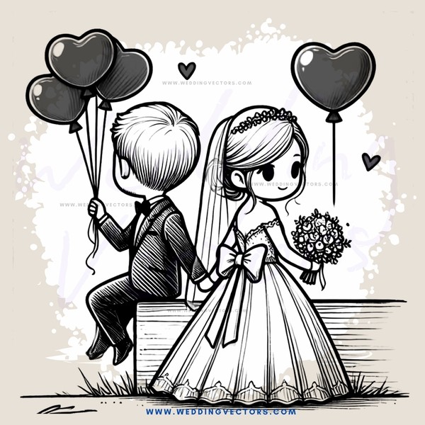a wedding illustration with balloons