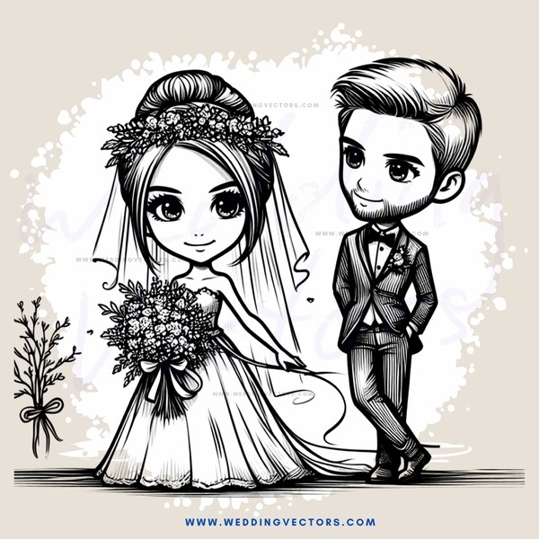 a bride and groom in cartoon format