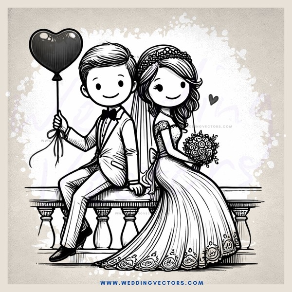 a couple sitting on a bench with a heart and balloon
