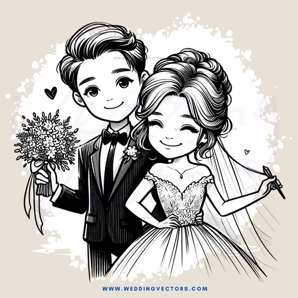 a couple's wedding day, with bride holding something