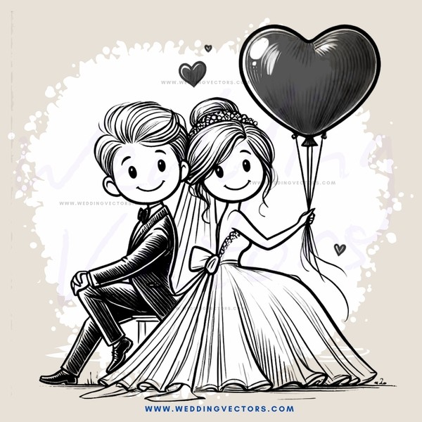 wedding couple posing with balloons