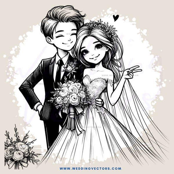 a bride and groom in black and white