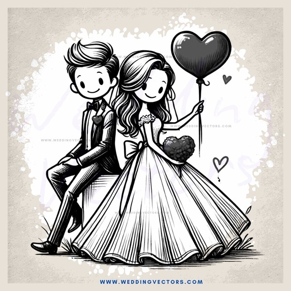 a couple holding hearts and balloons
