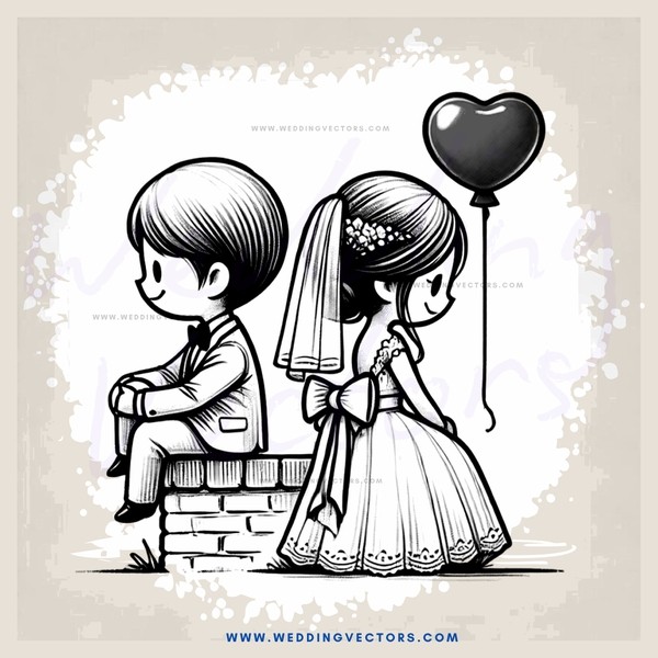couple sitting on brick wall with balloon