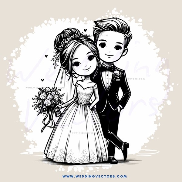 bride and groom cartoon