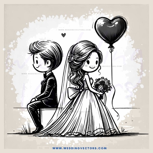 a couple sitting next to each other, holding flowers and a balloon