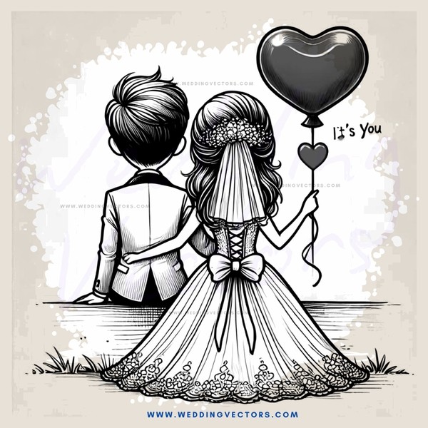a bride and groom holding hearts