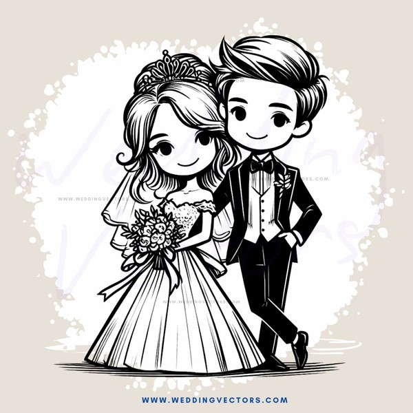 a newlywed couple in their wedding attire