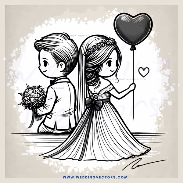 two people getting married and holding a balloon
