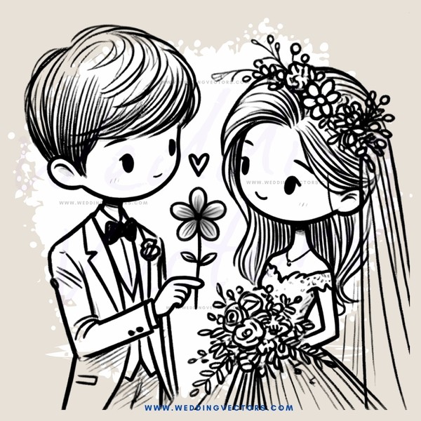 bride and groom holding hands with flowers and a flower in between