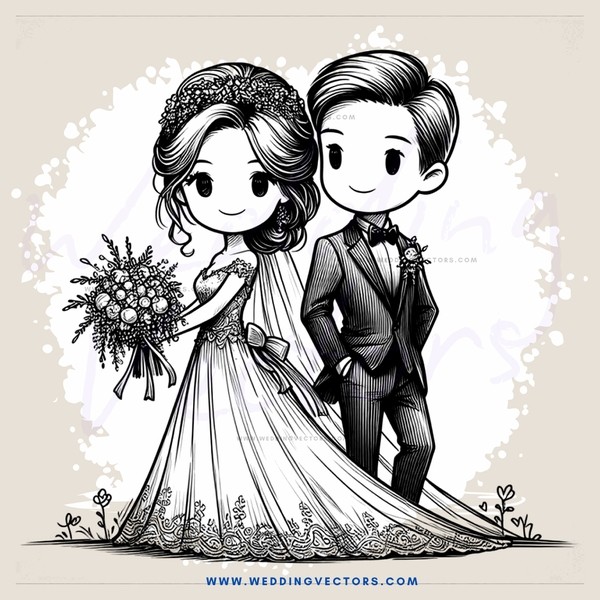 bride and groom in wedding dress and suit, respectively