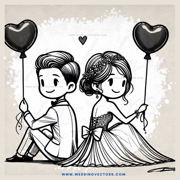 a couple holding hearts and balloons