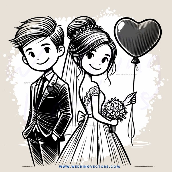 a bride and groom with balloon