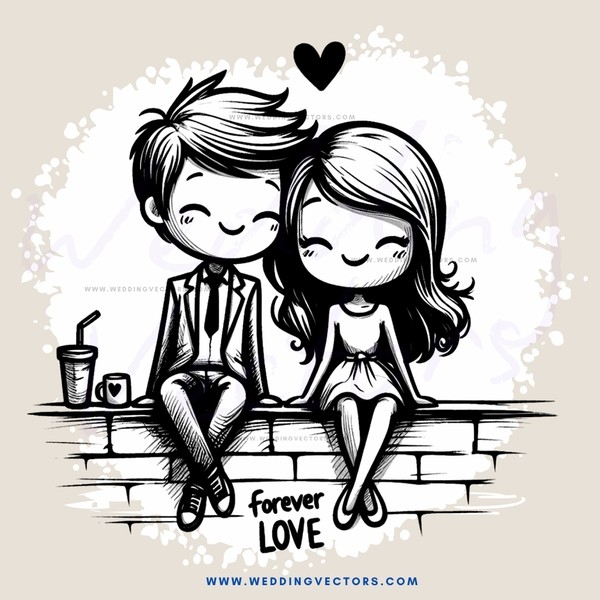 a boy and girl sitting on a brick wall with a cup in front of them