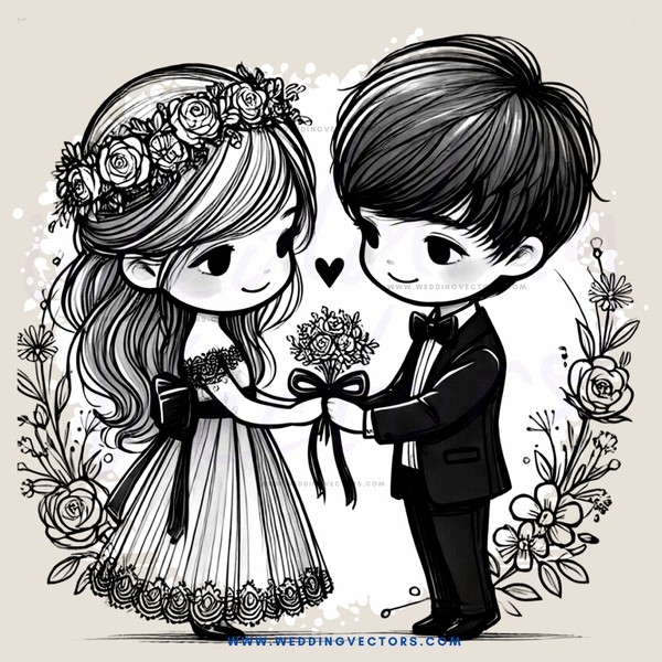 a young couple on their wedding day