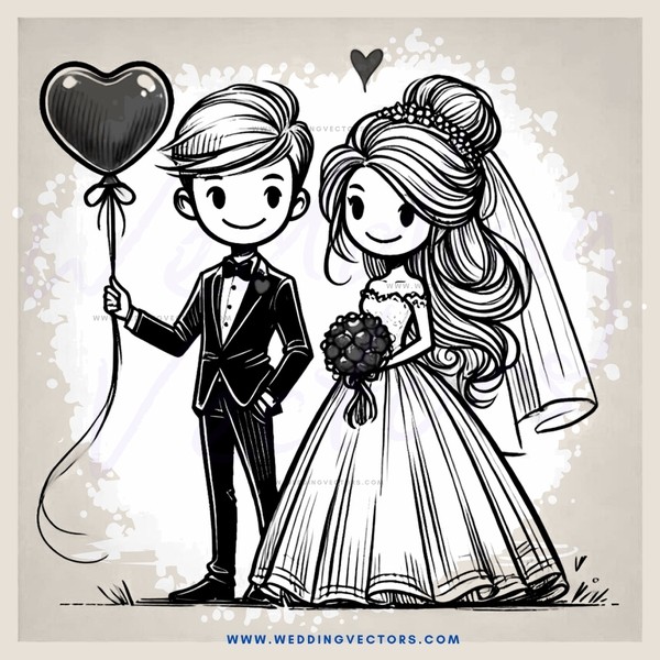 black and white cartoon picture of couple